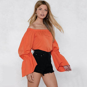 Bohemian Off-The-Shoulder Lantern Sleeves Solid Color Top
