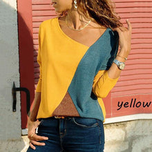 Load image into Gallery viewer, Stitching Contrast Color Round Neck Long Sleeve Casual T-Shirt Top