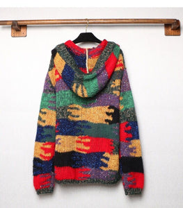 Autumn And Winter Colorful Knit Cardigan Lazy Wind Hooded Coat