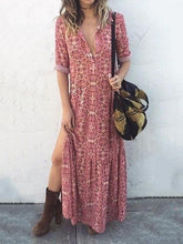Load image into Gallery viewer, V-Neck Sexy Floral Mid-Sleeve Long Dress