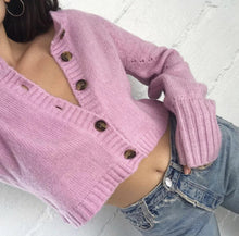 Load image into Gallery viewer, Lose Long Sleeve Solid Color Hollow Out Knit Short Cardigan Sweater Outwear