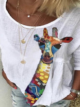 Load image into Gallery viewer, Summer Women Cotton Fawn Print Casual Loose Five-point Sleeve T-shirt