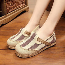 Load image into Gallery viewer, Stripe Pattern Flax Breathable Retro Flat Slip On Women Shoes