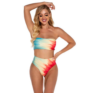 Sexy Tube Top High Waist Split Swimsuit Bikini