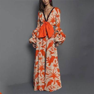 Autumn And Winter New Straight Pants Sexy Deep V Jumpsuit