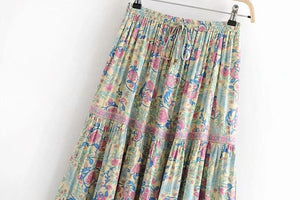 Spring New Elastic Waist Positioning Printing Large Swing Skirt