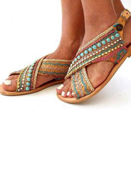 Ethnic Style Flat Large Size Sandals