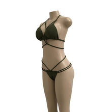 Load image into Gallery viewer, Strap knit button back bikini swimsuit with 14 colors