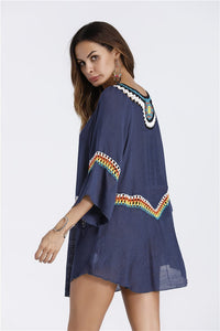 Three Colors Large size fashion loose women Bohemia style cotton in the long section of the shirt
