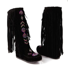 Load image into Gallery viewer, Spring and Autumn Women s Boots New Fashion Ethnic Fashion Casual Fringed Boots with flat-bottomed boots
