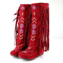 Load image into Gallery viewer, Spring and Autumn Women s Boots New Fashion Ethnic Fashion Casual Fringed Boots with flat-bottomed boots
