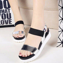 Load image into Gallery viewer, Pure Color Peep Toe Color Match Slip On Elastice Flat Sandals