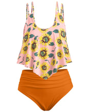 Load image into Gallery viewer, Summer High Waist Sunflower Print Split Swimsuit