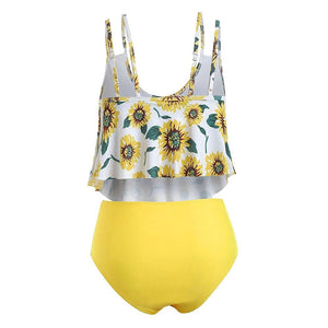 Summer High Waist Sunflower Print Split Swimsuit