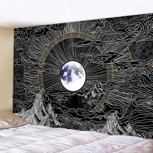 Black and white moon Mandala tapestry Bohemian decoration wall hanging bedroom psychedelic scene starlight art home decoration