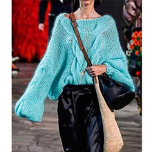 Load image into Gallery viewer, Cosmicchic Runway Loose Knit Mohair Sweater Large Lantern Sleeve Pullover Twist Sweater