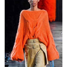 Load image into Gallery viewer, Cosmicchic Runway Loose Knit Mohair Sweater Large Lantern Sleeve Pullover Twist Sweater