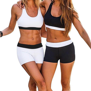 Elastic Sports Leisure Bra Shorts Set  Women Black White Yoga Gym Fitness Female Crop Top Exercise Sportswear Sexy Jogging Suit
