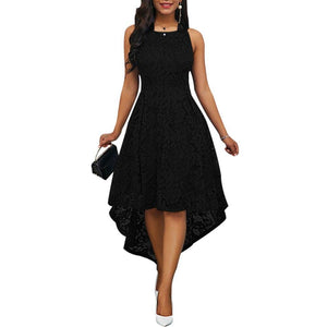 new Party Summer Vintage Plus Size Women Solid Color Lace High Low Sleeveless Dress