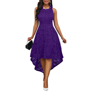 new Party Summer Vintage Plus Size Women Solid Color Lace High Low Sleeveless Dress