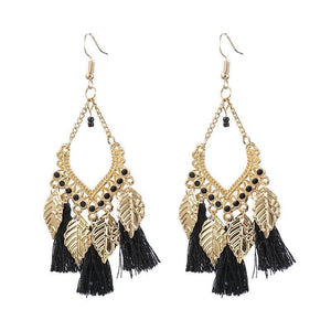 Fashion Women Corful Boho Tassel Earrings Tibetan Jewelry Brincos Bijoux Vintage Bohemia Gold Alloy Leaf Tassel Drop Earrings