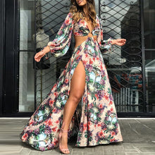 Load image into Gallery viewer, Fashion Women Maxi Dress Boho Style Long Sleeve Sundress Autumn Casual Floral Print Camouflag Skull Print Party Dress vestidos