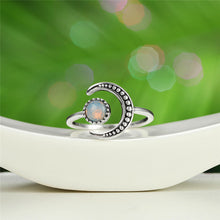 Load image into Gallery viewer, Female Small Moonstone Open Adjustable Ring Silver Color Bridal Engagement Ring Vintage Zircon Stone Wedding Rings For Women