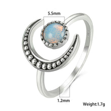 Load image into Gallery viewer, Female Small Moonstone Open Adjustable Ring Silver Color Bridal Engagement Ring Vintage Zircon Stone Wedding Rings For Women