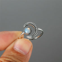 Load image into Gallery viewer, Female Small Moonstone Open Adjustable Ring Silver Color Bridal Engagement Ring Vintage Zircon Stone Wedding Rings For Women