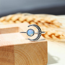 Load image into Gallery viewer, Female Small Moonstone Open Adjustable Ring Silver Color Bridal Engagement Ring Vintage Zircon Stone Wedding Rings For Women