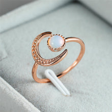 Load image into Gallery viewer, Female Small Moonstone Open Adjustable Ring Silver Color Bridal Engagement Ring Vintage Zircon Stone Wedding Rings For Women