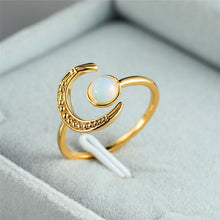 Load image into Gallery viewer, Female Small Moonstone Open Adjustable Ring Silver Color Bridal Engagement Ring Vintage Zircon Stone Wedding Rings For Women