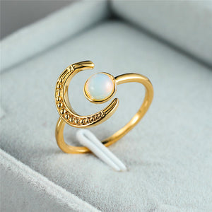 Female Small Moonstone Open Adjustable Ring Silver Color Bridal Engagement Ring Vintage Zircon Stone Wedding Rings For Women