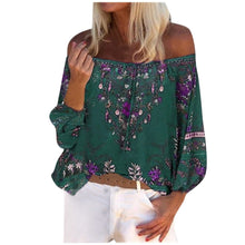 Load image into Gallery viewer, Floral Print Blouse Women Lace Thin Long Sleeve Off Shoulder Summer Tops Shirts