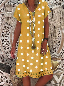 Boho Women Polka Dot Print Short Sleeve V-neck Fashion Dresses