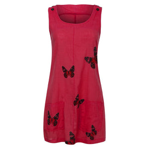 Summer Sleeveless Floral Butterfly Knee Above Casual Loose Mini Dress