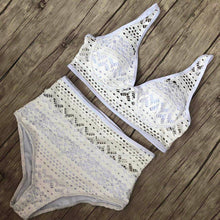 Load image into Gallery viewer, Women&#39;s Two Pieces Crochet Lace High Waist V Neck Bikini Set