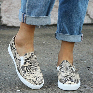 Women Casual  Snake Printing Women Vulcanized Flats Sneakers Shoes