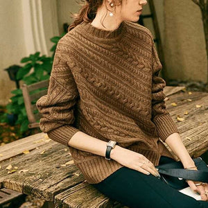 Knitted Sweater Women Long-Sleeves Pullover Loose Twist Thickening Ladies Top Solid Color Round Neck Pull Oversize Femme