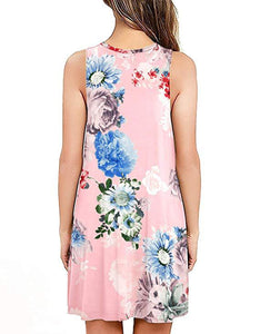 Spring / Summer Sleeveless Pullover Element Printed Pocket Swing Vest Dress-2