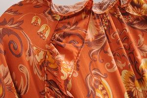 print frill dress women tiers V-neck long sleeve dress autumn  new boho dress