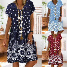 Load image into Gallery viewer, Summer Dot Floral Print V-Neck Short Sleeves Midi Dress