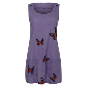 Summer Sleeveless Floral Butterfly Knee Above Casual Loose Mini Dress