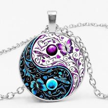 Load image into Gallery viewer, 3 Colors Tibet  Cabochon Glass Pendant Chain Necklace Ying Yang Butterfly Gifts