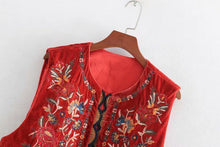 Load image into Gallery viewer, Boho Autumn Orang Floral Embroidery Sleeveless Outerwear Jacket