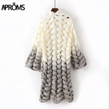 Load image into Gallery viewer, White Gray Patchwork Knitted Cardigan Women Elegant Hollow Out Long Sleeve Christmas Sweater Winter Fashion Outwear Coat