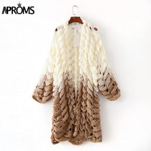 Load image into Gallery viewer, White Gray Patchwork Knitted Cardigan Women Elegant Hollow Out Long Sleeve Christmas Sweater Winter Fashion Outwear Coat