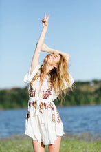 Load image into Gallery viewer, Boho Sexy Embroidered Deep V-neck Drawstring Long Sleeve Mini Dress