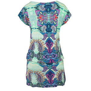 Summer Women's Bohemian Print Short-sleeved Mini Dress Elegant Fashion Loose Vacation Beach Dress