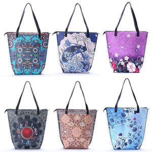 Vintage Women Mandala Flower Shopping Bag Large Capacity Pouch Tote with Handle